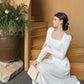 Square neck white long-sleeved dress for women birthday dress engagement dress     S5881