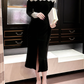Black lace retro velvet long-sleeved dress banquet evening dress       S6163