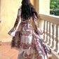 French retro printed dress layered long evening party dress     S5987