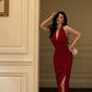 Red sexy halter neck dress retro slit party dress      S5573