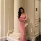 Pink knitted dress for women new style mermaid long party dress      S5578