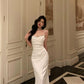 White pleated suspender dress new design party dress    S5526