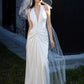 Engagement dress sexy deep V backless halter neck white dress     S5871
