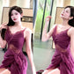 retro lace purple dress seaside holiday party dress     S6095