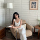White French v-neck knitted slit suspender women's summer dress     S5729