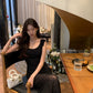 Black polka dot suspender dress women's chiffon sexy long party dress     S5717