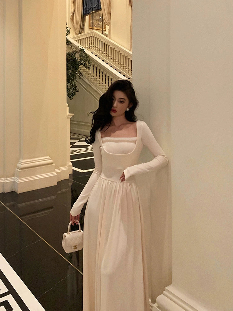 White long-sleeved dress for women long party dress    S5615