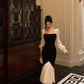 Square neck splicing dress new style party dress     S5666
