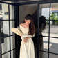 Apricot cross design long sleeve top for women A-line long dress     S5723