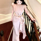 Pink Satin Pleated Long Birthday Party Dress Long Evening Gowns        S6014