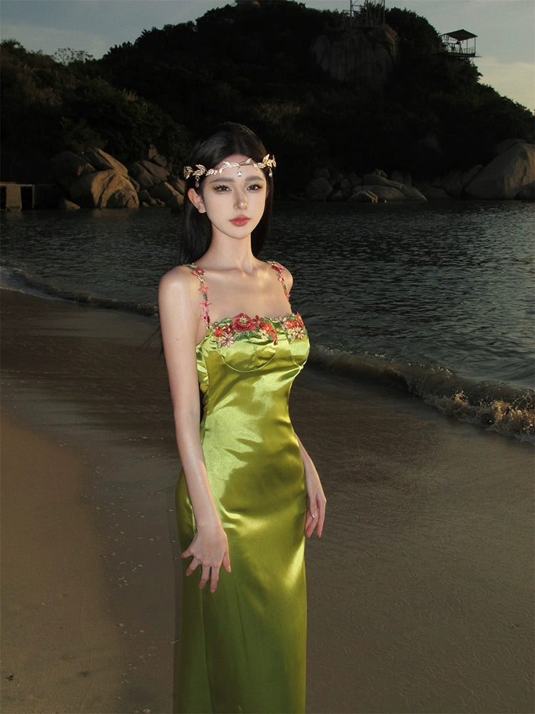 Green long dress women's summer long party dress    S5864