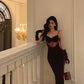 Red velvet suspender dress winter new banquet dress      S5677