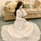 New V-neck long-sleeved chiffon floral dress      S6156