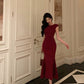 Red mermaid dress new retro style mid-length party dress     S5692