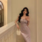 Purple satin suspender dress new mermaid party dress     S5699