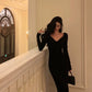 Black long-sleeved dress for women new party dress     S5641