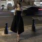Black simple Spaghetti Straps dress women's summer long dress      S5861
