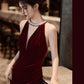engagement dress luxury red velvet halter neck dress      S5820