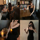 Black dress summer knitted mermaid suspender party dress     S5714