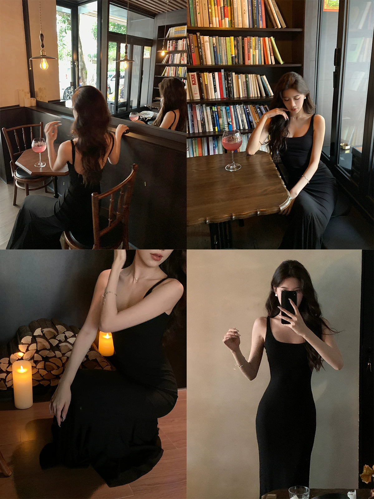 Black dress summer knitted mermaid suspender party dress     S5714