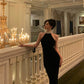 Diamond halter neck velvet dress women evening party dress    S5506