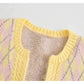 Versatile diamond check sweater cardigan jacket      S2525