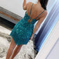 Beaded V-Neck Lace-Up Back Cocktail Dress with Fringes   S3065