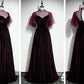 Velvet A-Line Long High Neckline Party Dress, Wine Red Long Bridesmaid Dress    S2563