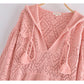 Hollow out design short Pink Knitted Hooded Sweater       S2519