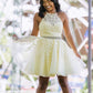 Yellow tulle lace short prom dress yellow homecoming dress       S3146