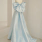 Blue A-Line Satin Long Prom Dresses, Blue Satin Evening Dresses      S3350