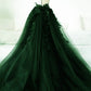Green A-Line Tulle With Lace Low Back Prom Dress, Green Tulle Evening Dress Party Dress    S2562