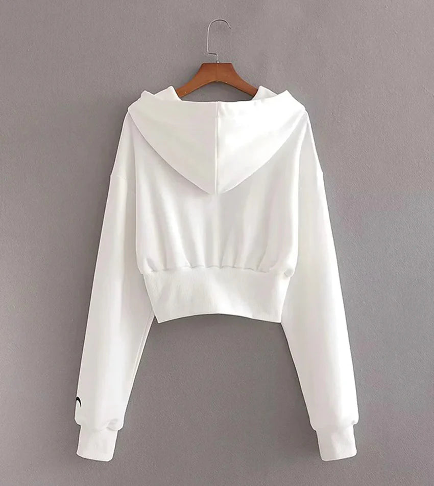 Simple white long sleeve hoodie     S2538