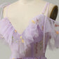 Lilac Off-the-Shoulder Embroidery Ruffled Long Prom Dress with Slit      S2613
