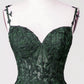 Dark Green Tulle With Lace Beaded Straps Prom Dress, Green Long Formal Dress Party Dress    S2559