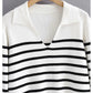 Minority retro lazy black and white striped sweater knitwear female     S2523