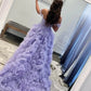 Lavender A-line Off-the-Shoulder Ruffle Layers Long Prom Dress      S3227