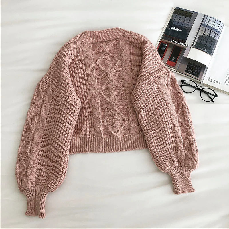 Loose coat women's long sleeve retro three button sweater    S2788