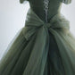 A-Line Sweetheart Neck Green Long Prom Dress, Sweep Train Green Formal Dress     S3372