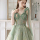 Light Green High Low Sweetheart Straps Formal Dress, Floral Tulle Homecoming Dress   S2561