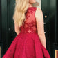 Cute V Neck Red Lace Short Prom Dress Homecoming Dress      S3314
