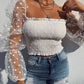 Women Mesh Sheer Blouse Chiffon See-through Long Sleeve Top Shirt Blouse Fashion Organza Shirt     S2506