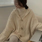 Original Loose Solid Color Buttoned Hooded Long Sleeves Cardigan Coat   S2747