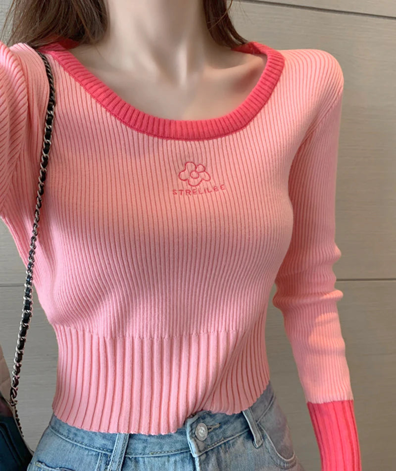 Cute round neck tops long sleeve sweater      S2544