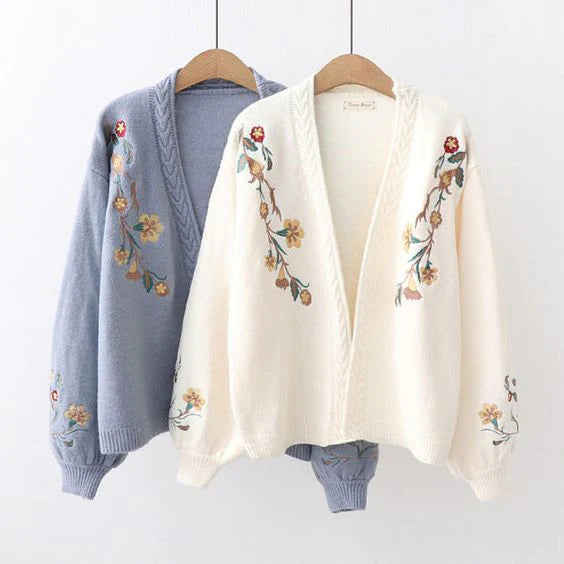 Women Chic Flower Embroidery Cardigans    S2780