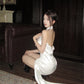 Acetate satin sexy backless halter neck white dress design slim fit temperament hip skirt R1771