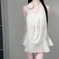 A complete set of pure and relaxed white halter top and short skirt two-piece suit R0833