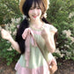 Pure outfit set casual green small flying sleeve top short skirt two-piece set R0834