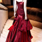 Mermaid Princess ruffled dress burgundy banquet dress       S5771