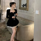 Black velvet long-sleeved dress for women banquet dress short party dress      S5878